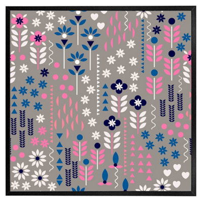 Andrew Lee Selection Of Flowers In PinkBlue & White (Picutre Frame) / 20X20" / Grey from B&Q