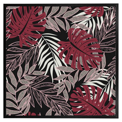Andrew Lee Tropical Leaves In RedWhite & Grey (Picutre Frame) / 24X24" / Black from B&Q