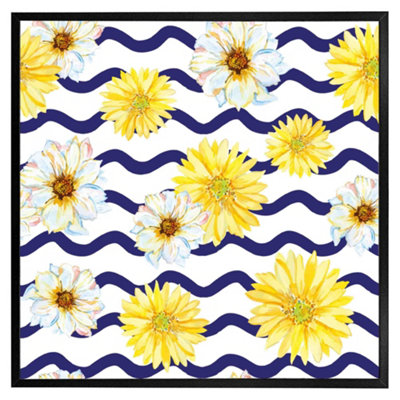 Andrew Lee Bright Yellow Flowers & Zig Zags (Picutre Frame) / 24X24" / Oak from B&Q