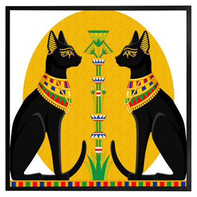 Andrew Lee Illustration Of Black Egyptian Cats With Papyrus (Picutre Frame) / 12X12" / Brown from B&Q