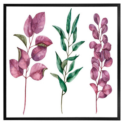 Andrew Lee Purple & Green Leaves (Picutre Frame) / 12X12" / Oak from B&Q