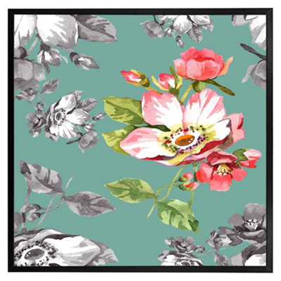 Andrew Lee Bright Flower On Green (Picutre Frame) / 30X30" / Oak from B&Q