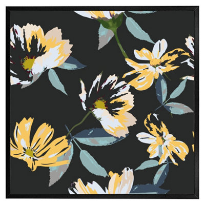 Andrew Lee Yellow Flowers On Green (Picutre Frame) / 20X20" / Oak from B&Q