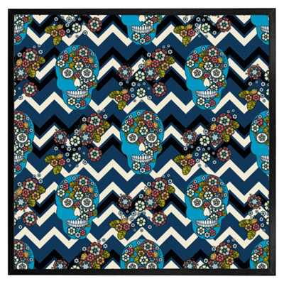Andrew Lee Embroidery Colourful Simplified Ethnic Skull Blue Pattern (Picutre Frame) / 20X20" / White from B&Q