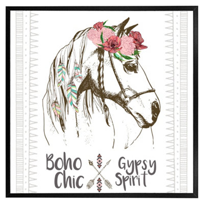 Andrew Lee Horse With Flower Chic (Picutre Frame) / 24X24" / Black from B&Q