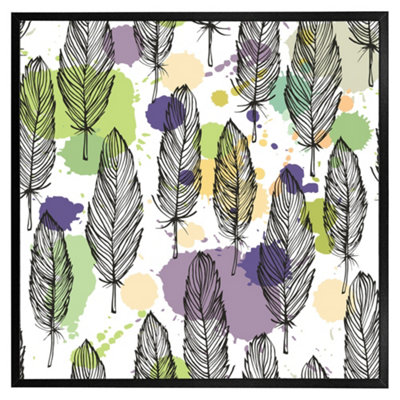 Andrew Lee Spotted Coloured Feather PatternBackground (Picutre Frame) / 24X24" / Black from B&Q