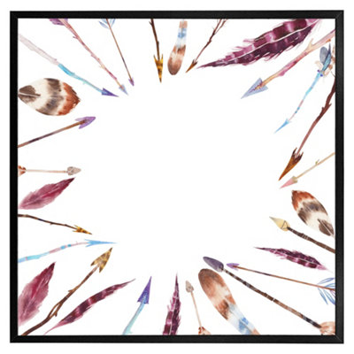 Andrew Lee Watercolour Boho Chic With Feathers And Arrows (Picutre Frame) / 30X30" / Grey from B&Q