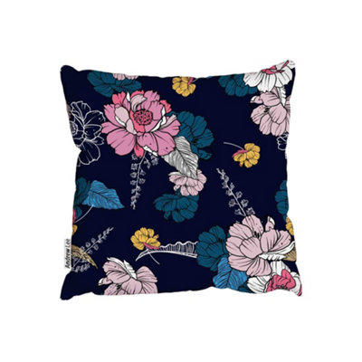 Andrew Lee CushionsDark Blooming Flower Night And Foliage In Hand Drawn Style For Fashion Fabric (Cushion) / 45Cm X 45Cm from B&Q