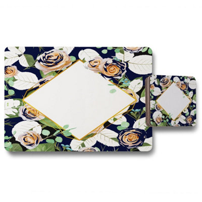 B&Q -  Decorative Flowers On Navy Background (Placemat & Coaster Set) / Default Title