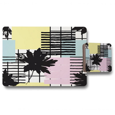 B&Q -  Geometric Shape & Leaf Print (Placemat & Coaster Set) / Default Title