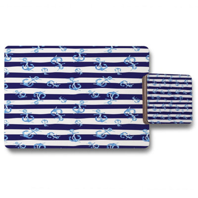 B&Q -  Blue Anchors On Navy Striped Background (Placemat & Coaster Set) / Default Title