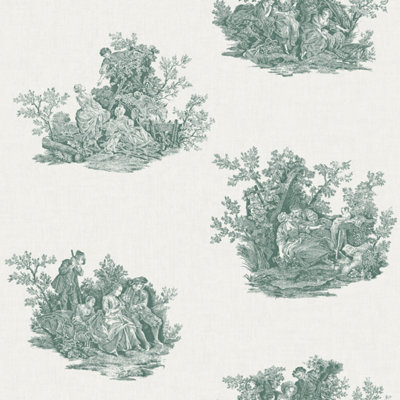 Elsie Burton Versaille Toile Soft Grey/green Wallpaper from B&Q