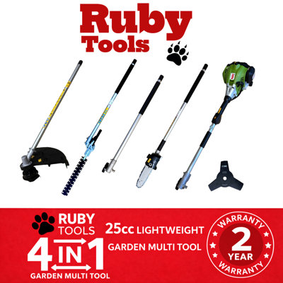  - Ruby Tools 4-In-1 Petrol Garden Multi Tool -25Cc EngineGrass TrimmerBrush CutterHedge Trimmer & Pole Saw