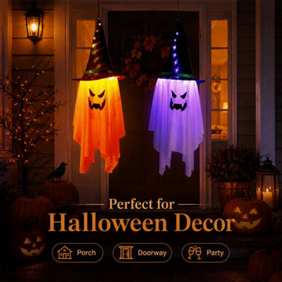 Lovii Warm White Led Orange Witch Hat Hanging Ghost Light Up Halloween Decoration - Image 5