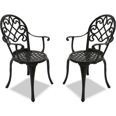 Homeology Prego 2-Large Garden And Patio Bistro Chairs With Armrests In Cast Aluminium Black from B&Q