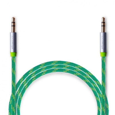 24 Carat Gold Plated Braided Aux Cable 3.5mm Jack Plug 1.5M Green
