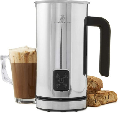 Misterchef Automatic Milk Frother For Hot & Cold Milk Functionality, 4 Functions, Extra Whisks Silent Operation Chrome
