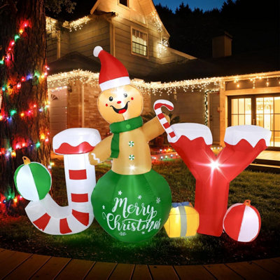 Christmas Inflatable Outdoor Decorations, 8Ft Long Inflatable Gingerbread Man With Candy Cane, Christmas Blow Up Yard Decorations