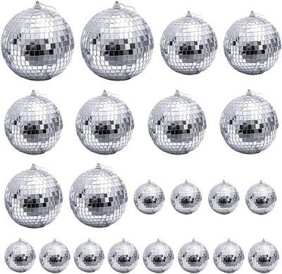 B&Q Silver Pcs 3 Sizes Mirror Disco Balls Baubles Christmas Tree Bauble Hanging Ball For Home Party Christmas Wedding Decoration Size 22