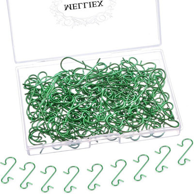 B&Q 120Pcs Christmas Bauble Ornament Hooks Sshaped Metal Hanger Mini Stainless Steel Hooks For Hanging Xmas Tree Decoration, Green