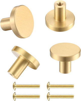 B&Q 4 Pcs Door Knobs Handles, Brass Round Cabinet Knobs, Single Hole Cupboard Door Handles, Small Pull Door Knobs Screws Drawer,