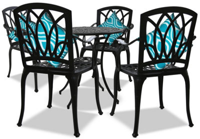 Homeology Positano Luxurious Garden And Patio Table And 4 Large Chairs With Armrests Cast Aluminium Bistro SetBlack from B&Q