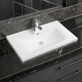 5089 Ceramic 81cm Thin Edge Inset Basin with Dipped Bowl
