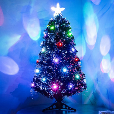  - 2Ft (30Cm) Black Fibre Optic Christmas Tree With Multicoloured Led Lights