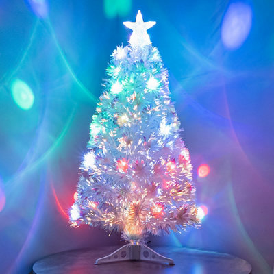 B&Q 2Ft (60Cm) Irridescent Fibre Optic Christmas Tree With Multicoloured Led Lights White