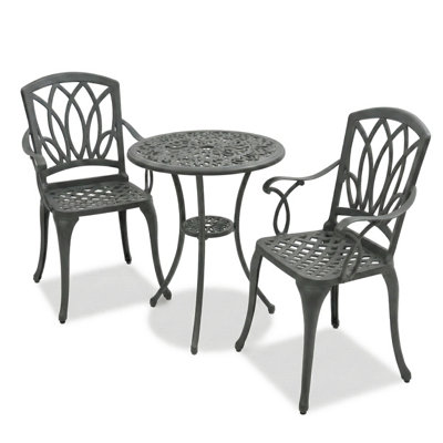 Homeology Positano Luxurious Garden Table And 2 Large Chairs With Armrests Cast Aluminium Bistro SetGrey from B&Q