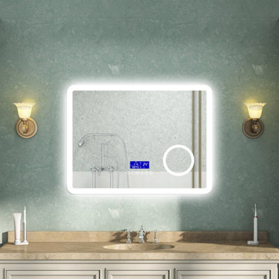 AVER-GROWTH Led Bathroom Mirror With Bluetooth 3 Colour LightDemister Anti-Fog 3X Magnifying Clock Touch/wall Switch Illuminated 800X600mm from B&Q
