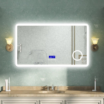 AVER-GROWTH Led Bathroom Mirror With Bluetooth 3 Colour LightDemister Anti-Fog 3X Magnifying Clock Touch/wall Switch Illuminated 1400X800mm from B&Q
