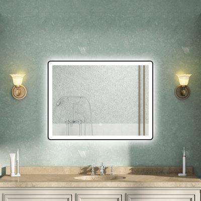 AVER-GROWTH Illuminated Bathroom Mirror With Led Lights 3 Colour Black Frame Anti-Fog Dimmable Touch/wall Switch Vertical/horizontal 900X700mm from B&Q