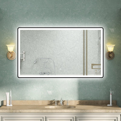 AVER-GROWTH Illuminated Bathroom Mirror With Led Light 3 Colour Black Frame Anti-Fog Dimmable Touch/wall Switch Vertical/horizontal 1000X600mm from B&Q