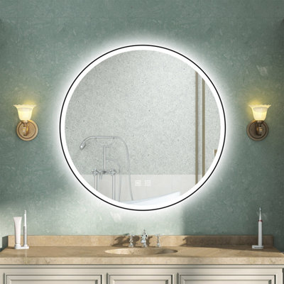 AVER-GROWTH 60Cm Round Illuminated Led Bathroom Mirror With Lights 3 Colour Modes Black Frame Demister Pad Anti-Fog Dimmable Touch/wall Switch from B&Q