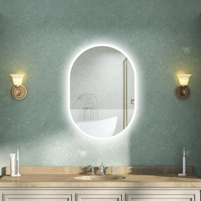 AVER-GROWTH Oval Led Bathroom Mirror With Lights 3 Colour Demister Anti-Fog Touch/wall Switch Vertical/horizontal Illuminated Mirror 500X700mm from B&Q