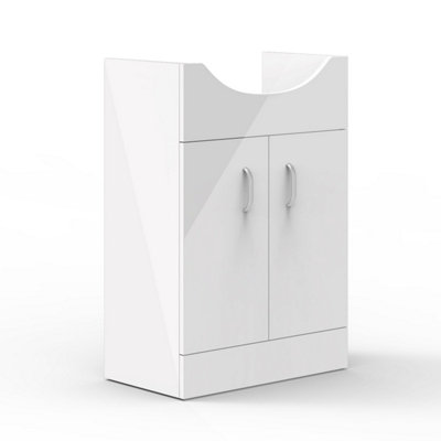 AVER-GROWTH Freestanding Bathroom Vanity Unit Gloss White Flat Pack Bathroom Cabinets Only 645(W)X315X(D)X781(H)mm With 2 Doors from B&Q