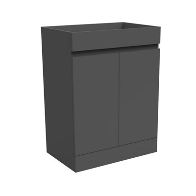 AVER-GROWTH Freestanding Bathroom Vanity Unit Matt Grey Flat Pack Bathroom Cabinets Only 600(W)X390X(D)X800(H)mm With 2 Doors from B&Q