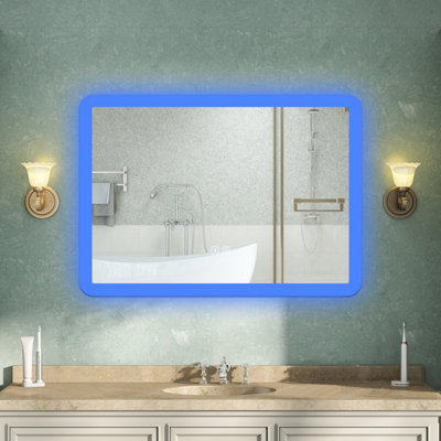 AVER-GROWTH 80X60Cm Led Bathroom Mirror With White/blue Light Bluetooth Speaker Socket Wall Mounted Illuminated Mirror Vertical Horizontal from B&Q