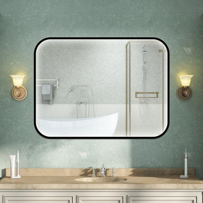 AVER-GROWTH 80X60Cm Black Frame Led Bathroom Mirror With 3 Color Lights Touch Switch Wall Mounted Illuminated Mirror Vertical Horizontal from B&Q