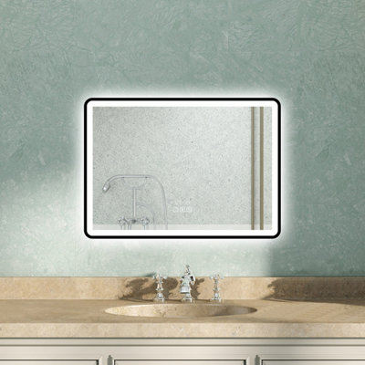 AVER-GROWTH 50X70Cm Black Led Bathroom Mirror With 3 Clour Lights Bluetooth Speaker Clock Illuminated Mirror Vertical Horizontal from B&Q