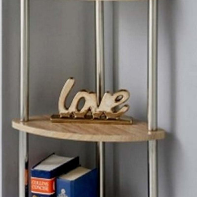 B&Q -  Beautiful 3 Tier Oak Effect Corner Shelf Unit Stainless Steel Legs New