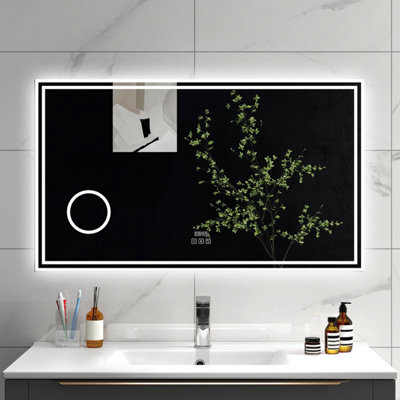Sline 1000X600mm Bluetooth Led Bathroom Mirror With 3-Colour Modes Demister Pad Digital Clock Magnifying Glass from B&Q