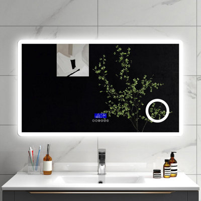 Sline 800X600mm Bluetooth Led Bathroom Mirror With 3-Colour Modes Demister Pad Magnifying Glass Digital Display Panel from B&Q