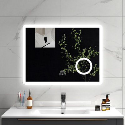 Sline 800X600mm Bluetooth Led Bathroom Mirror With 3-Colour Modes Demister Pad Digital Clock Magnifying Glass from B&Q