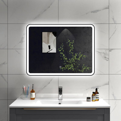 Sline 900X700mm Bathroom Led Mirror With 3-Colour Light Modes Memory Function Demister Pad Black Metal Frame from B&Q