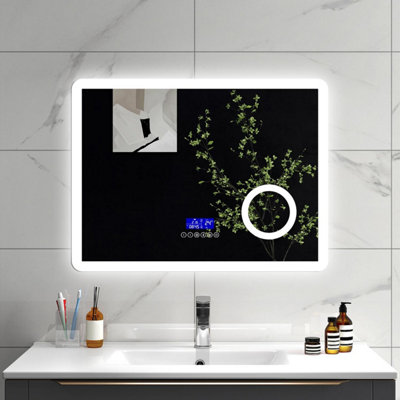 Sline 1000X600mm Bluetooth Led Bathroom Mirror With 3-Colour Modes Demister Pad Magnifying Glass Digital Display Panel from B&Q