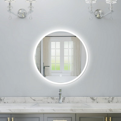 Probaty Bathrooms Bathroom Round Mirror 800X800mm With Illuminated Dimmable LedDemister Pad Ip44 Rated Backlit Wall Mounted,touch Sensor from B&Q