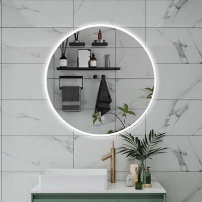 B&Q -  600mm Round 3 Colors Dimmable Led Mirror With Bluetooth Anti-Fog Touch Sensor,backlit Illuminated Wall Mirror