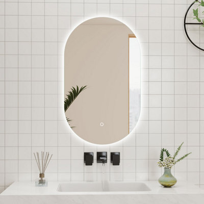 B&Q -  450X750mm Bathroom Oval Mirror With Dimmable Illuminated Led,touch Sensor,ip44,wall Mounted Backlit Vanity Mirror